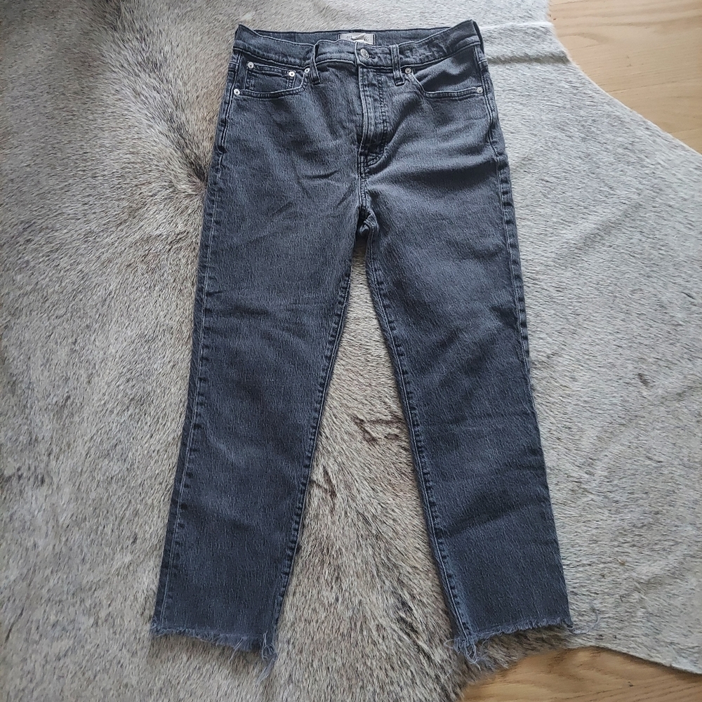 Madewell The Perfect Vintage Jean Black Raw Hem Jeans Size 29